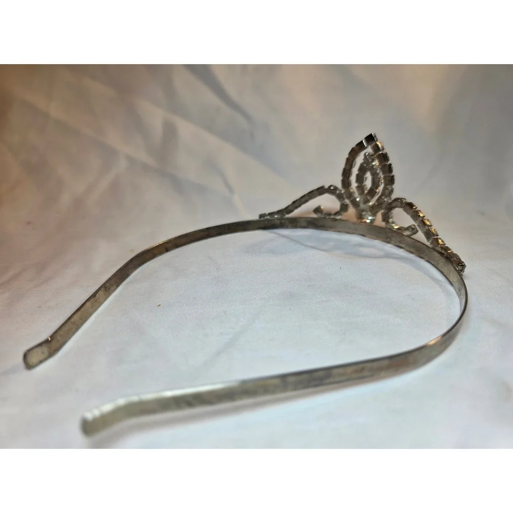 Vintage Silver Rhinestone Tiara Headband Clear Crystal Crown Bridal Prom Costume